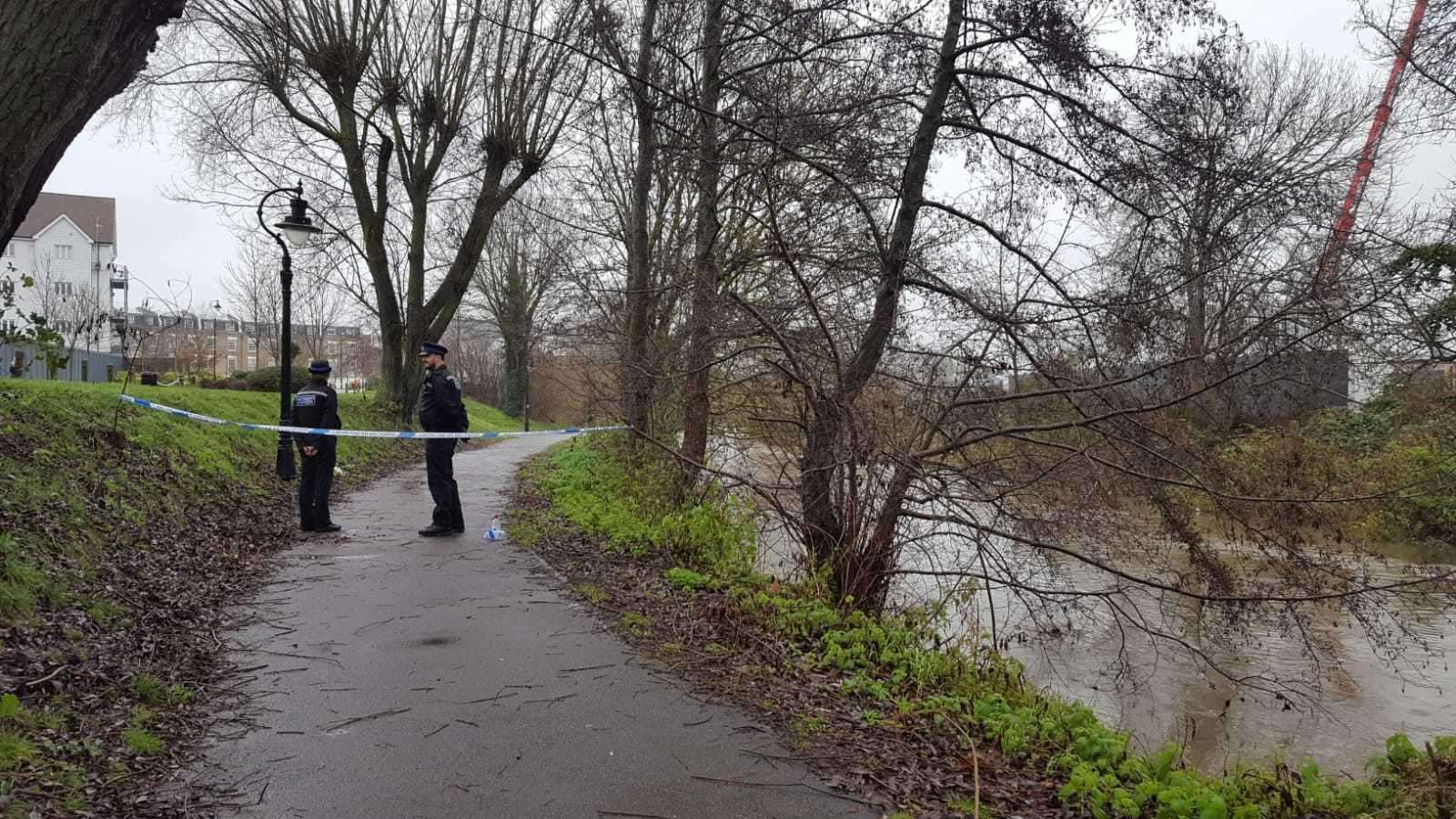 Police taped off a section off path along the River Stour in Canterbury last year