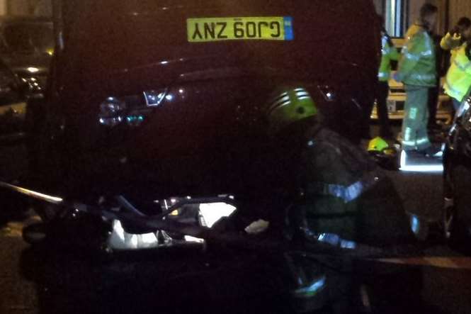 The car ended up on its roof, picture Sue Horne.