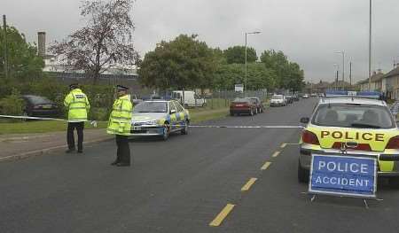Police officers at the scene of the accident. Picture: DAVE DOWNEY