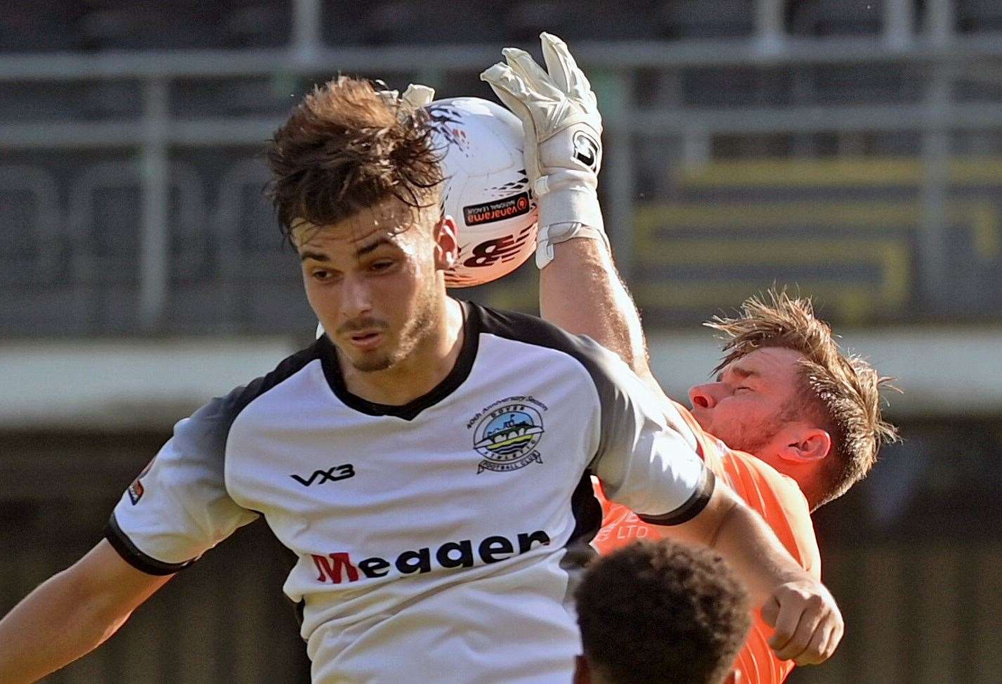 Dover forward George Nikaj – forced a save from the Truro City keeper before Whites lost their way after the restart on Saturday. Picture: Stuart Brock
