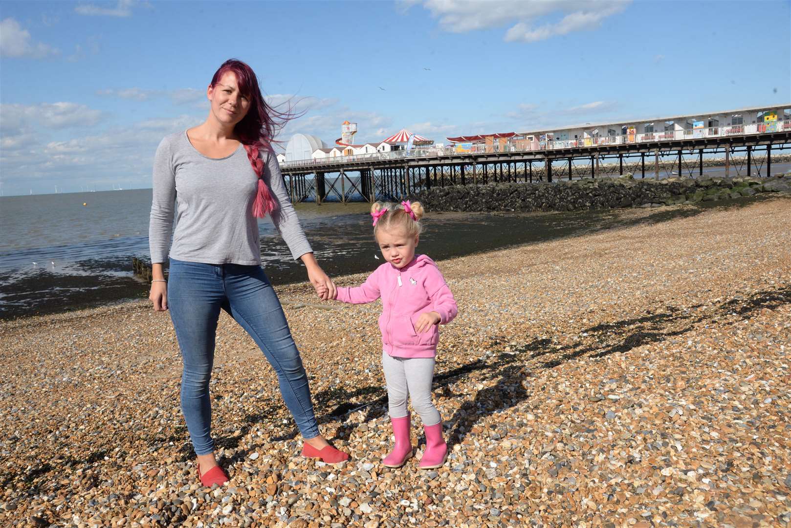 Suzy Stockwin and daughter Darcy, three, who are calling for people to stop littering after they found a dead seagull wrapped in a crabbing line. Picture: Chris Davey. (4044728)