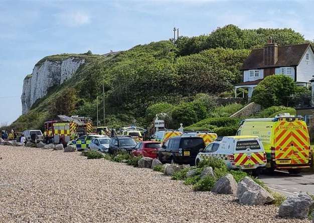 The car went over the cliff and landed on the beach at Kingsdown, Deal. Picture: @WilliamofKent