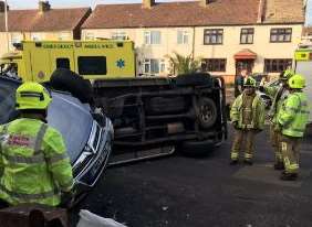 The car overturned in the crash. Picture: @ebony_jamesx