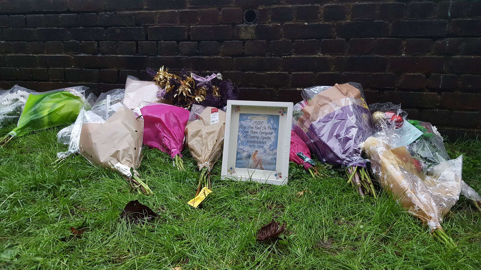 Flowers left outside Judith Tucker's home