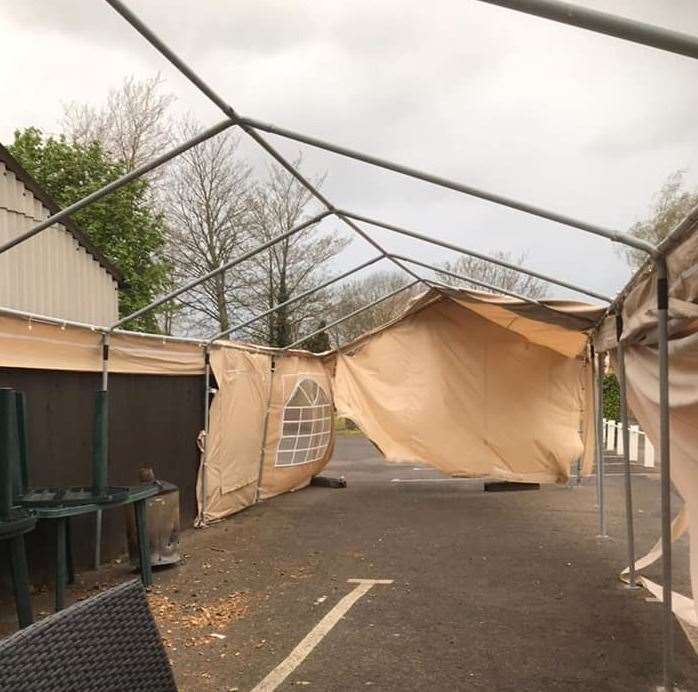 The wind played havoc with this marquee at The Crown pub in Upchurch. Picture: The Crown Pub/Facebook
