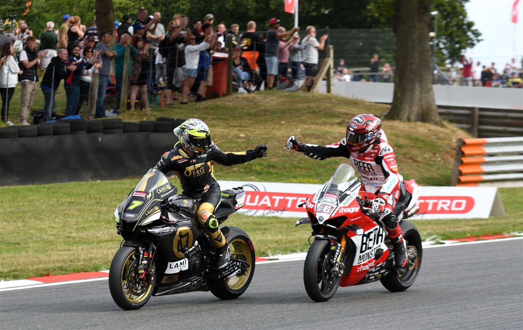 The British Superbike Championship will make two trips to Brands Hatch in 2024; Ryan Vickers and 2023 BSB champion Tommy Bridewell are pictured at the circuit last year. Picture: Simon Hildrew