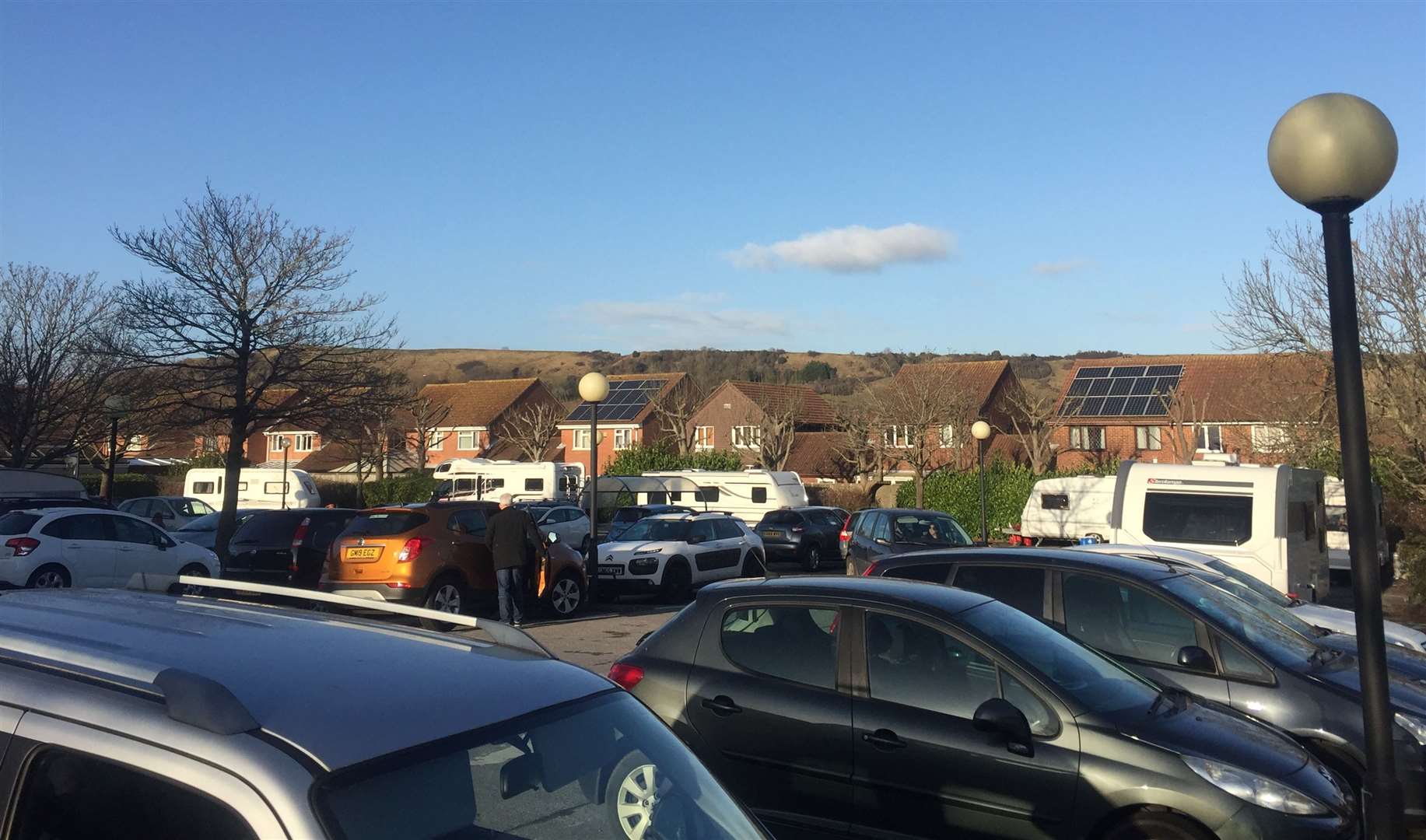 Caravans have pitched up in a car park in Folkestone