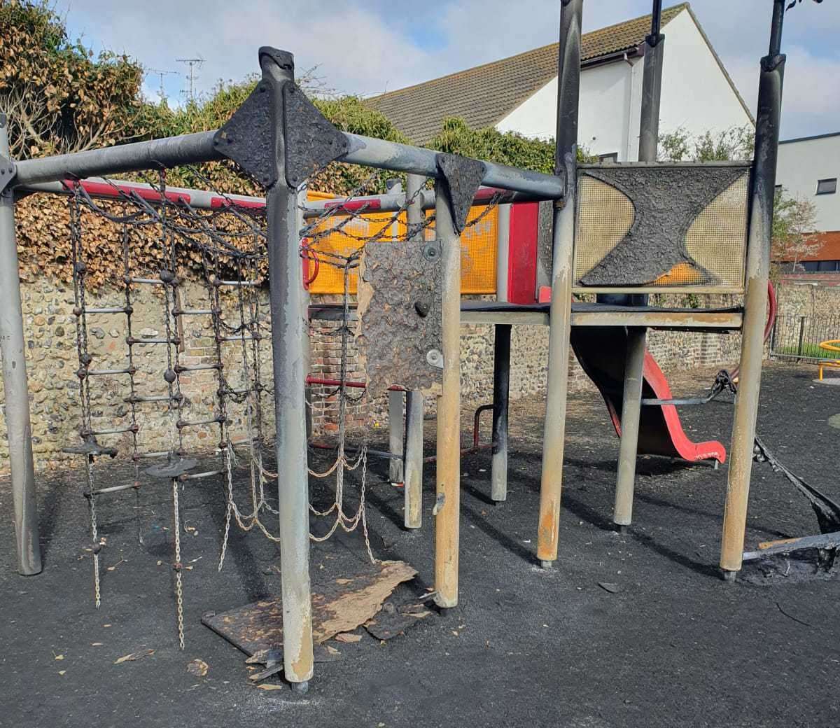 Climbing equipment at Warre Rec in Ramsgate was set on fire. Picture: Thanet District Council