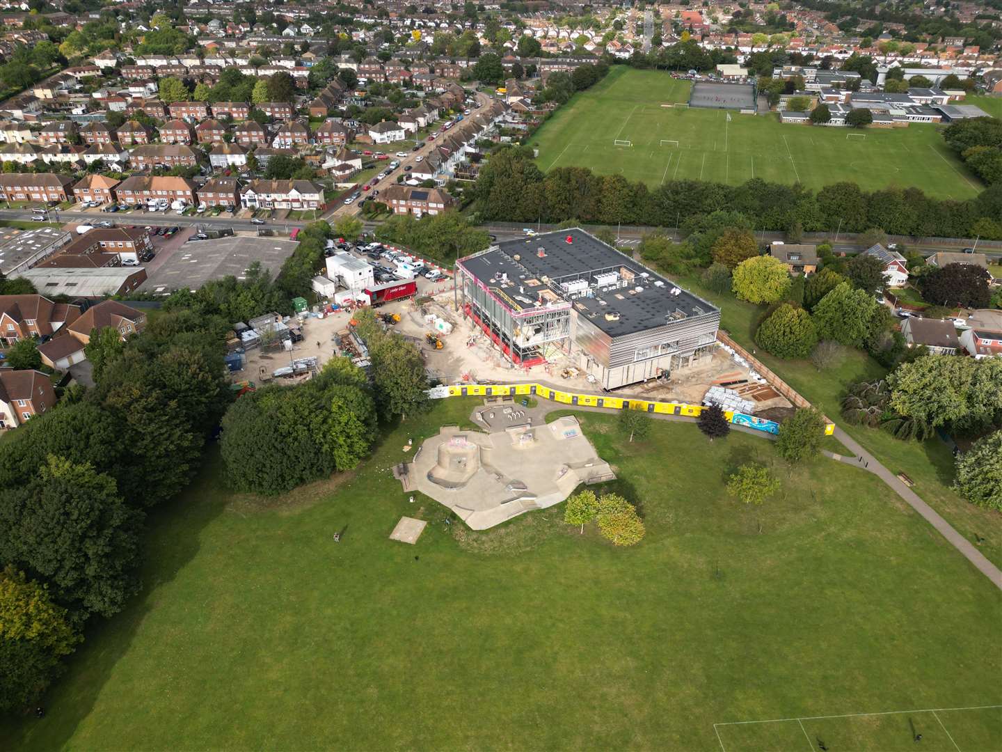 The progress being made at Splashes leisure centre in Rainham can clearly be seen from above. Picture: Phil Drew