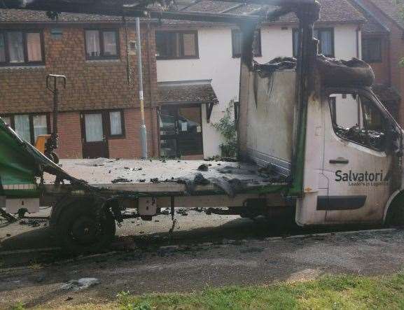 The van was destroyed by the flames