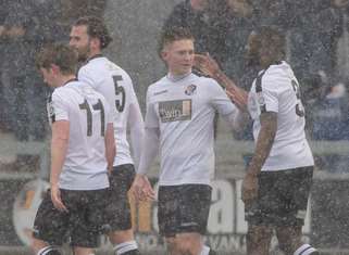 Dartford celebrate Andy Pugh's first goal against Hemel Hempstead on Saturday. Picture: Andy Payton