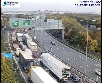 Traffic on the M25 after a collision between a van and a lorry. Picture: Highways England