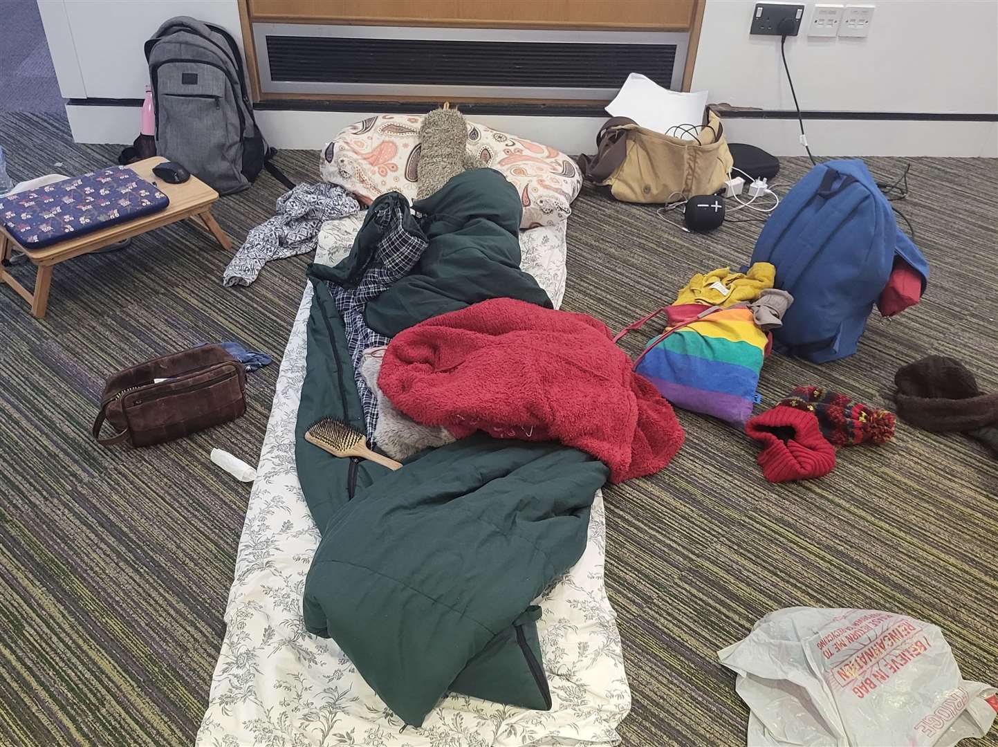 About 15 students have been sleeping at the University of Kent's Grimond Building in Canterbury since Thursday. Picture: Samantha Bilkus