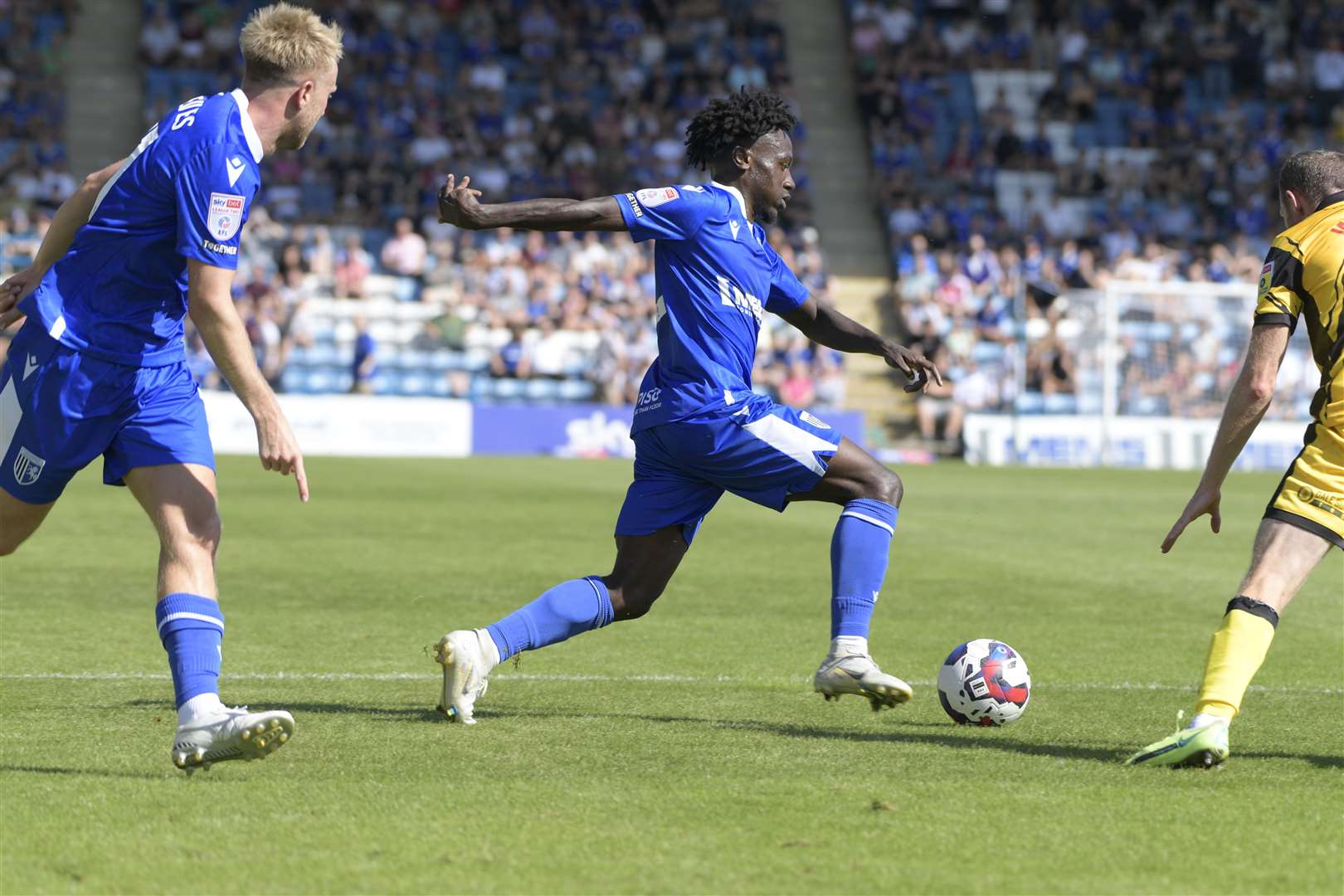 Jordan Green pushes forward for Gillingham at the weekend. Picture: Barry Goodwin