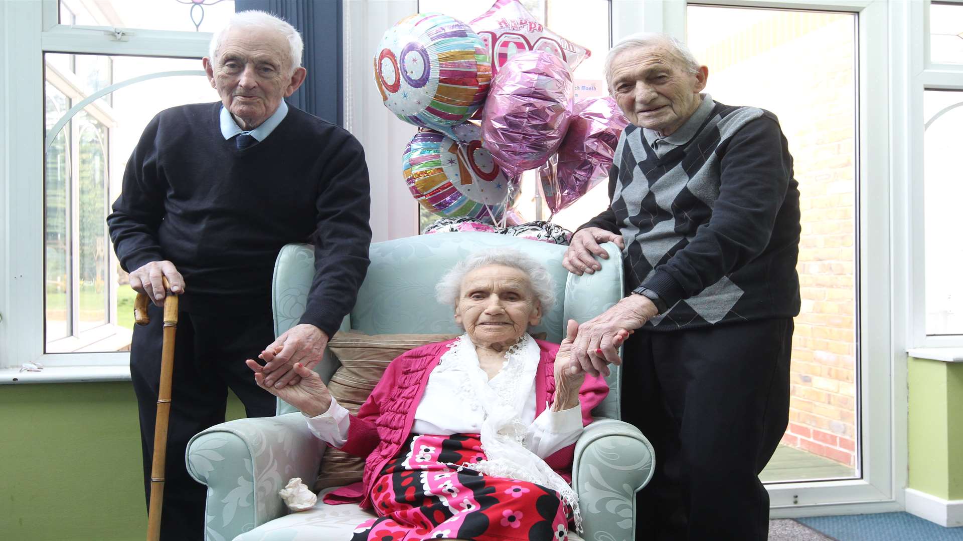 The three centenarians at The Hollies Residential Home in Gravesend. From left: George Huggins, Florence O'Dwyer and Alfred Hickmott