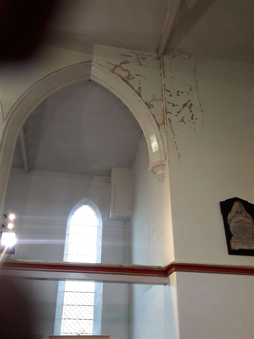 Plaster is falling off the walls in Holy Trinity Church in Trinity Road, Sheerness