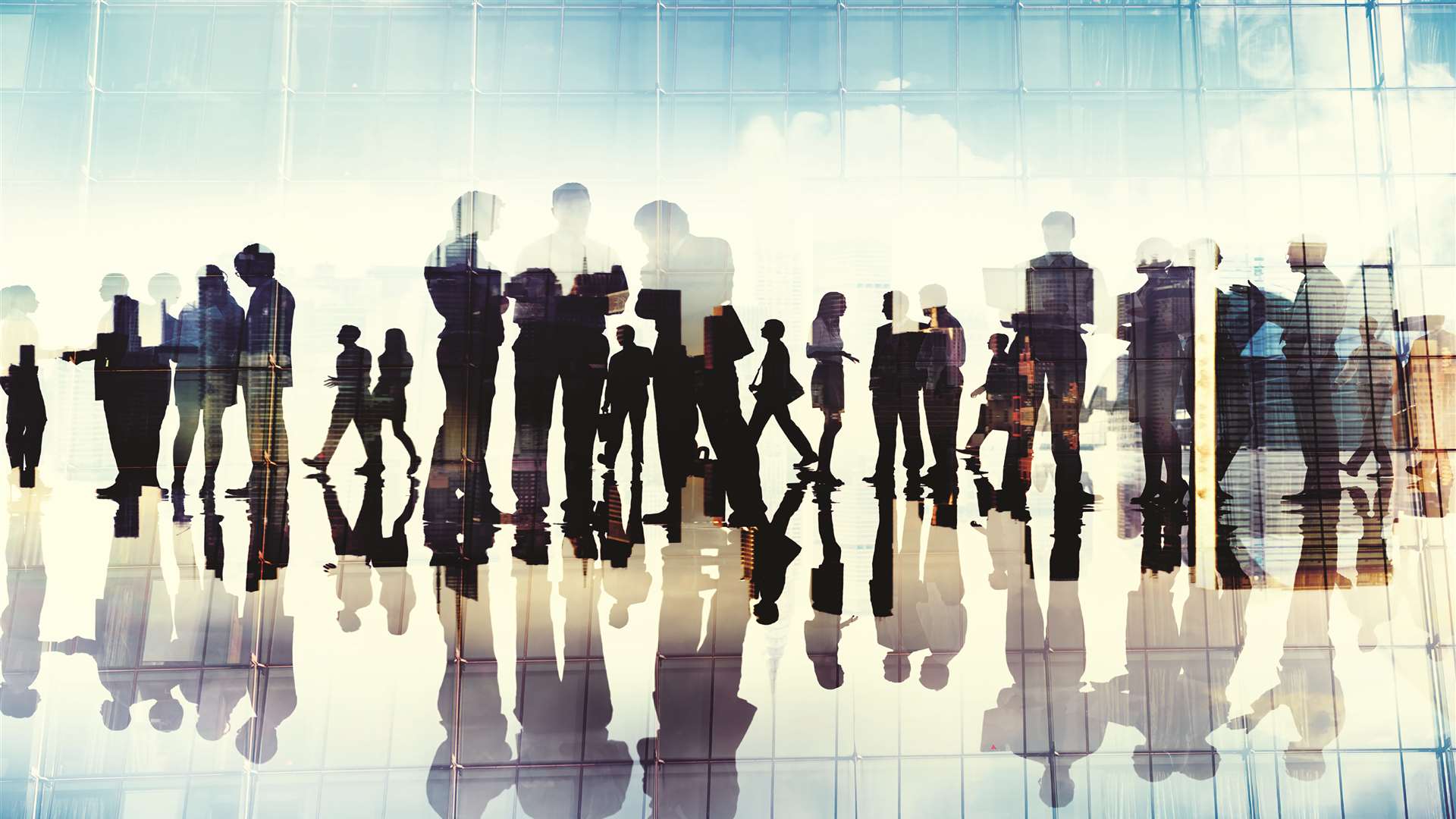 Silhouettes of business people working in an office