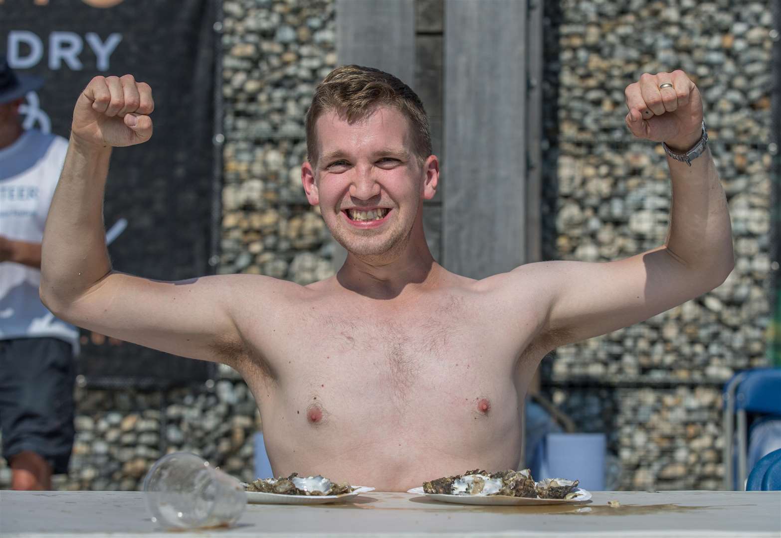 The winner of the oyster eating competition. Picture: Jon Lambert