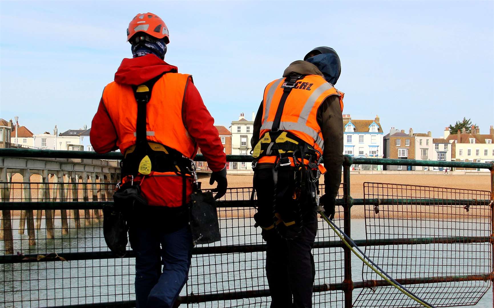 Experts prepare to abseil down Deal Pier for repair checks. Picture: Dover District Council