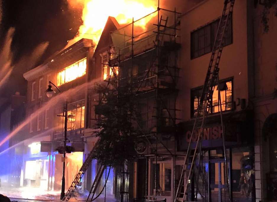 The fire ripped through the building in Week Street. Picture via Russ Talliss