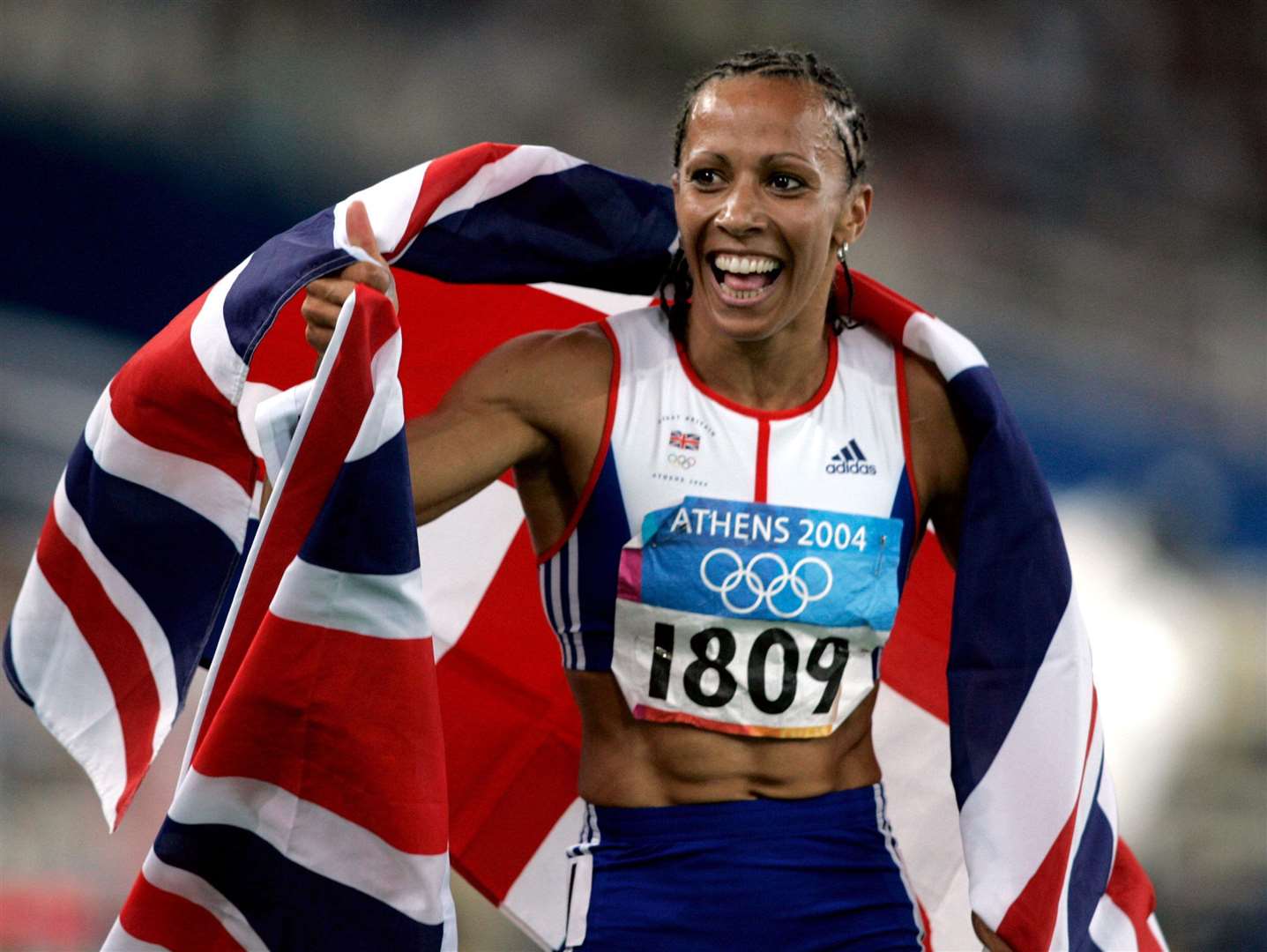 Kelly Holmes celebrating winning the 1500m event at the 2004 Olympics in Athens. Picture Phil Noble/PA