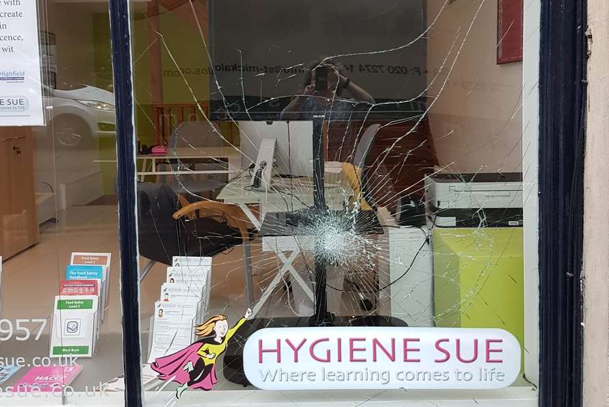 The training provider's window was smashed. Picture: Hygiene Sue