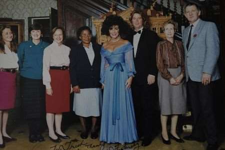 Trish McCaldin (third from left) with Elizabeth Taylor and then husband Larry Fortensky at Old Battersea House, London in 1992