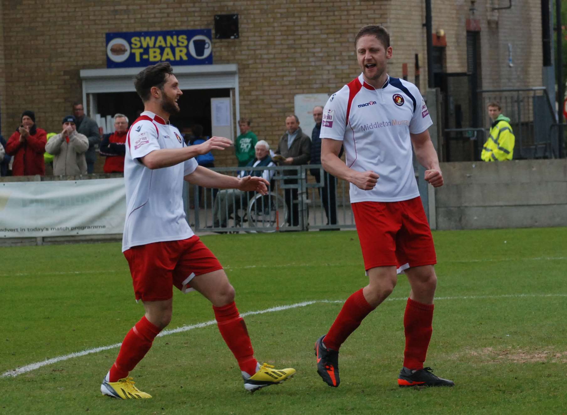 Ben May (right) celebrates his goal at Staines Picture: Paul Jarvis