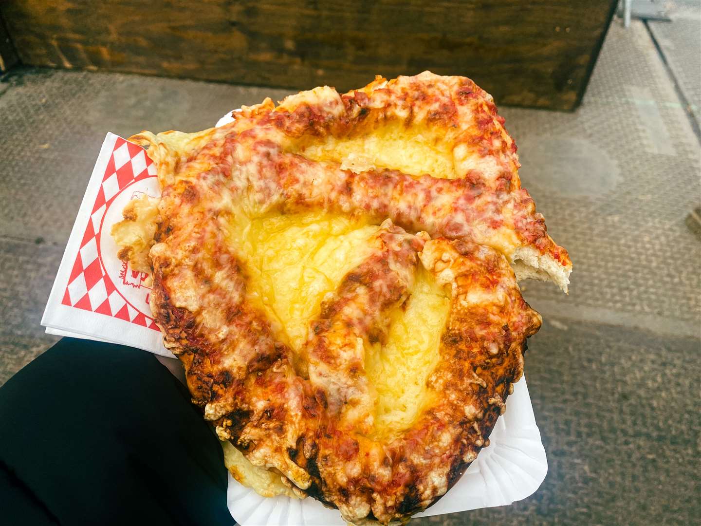 The £7 pizza pretzel is pretty much what you expect - a soft pretzel topped with tomato sauce and cheese