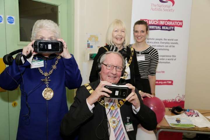 One of 2016/17 Mayor of Dartford Cllr John Burrell's final appointments, with wife and Mayoress Eija, and Mayor of Gravesham Cllr Greta Goatley, with Emma Jones from the National Autistic Society