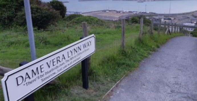 The top of the White Cliffs of Dover, made famous by the Dame Vera Lynn song. A pathway there now honours her