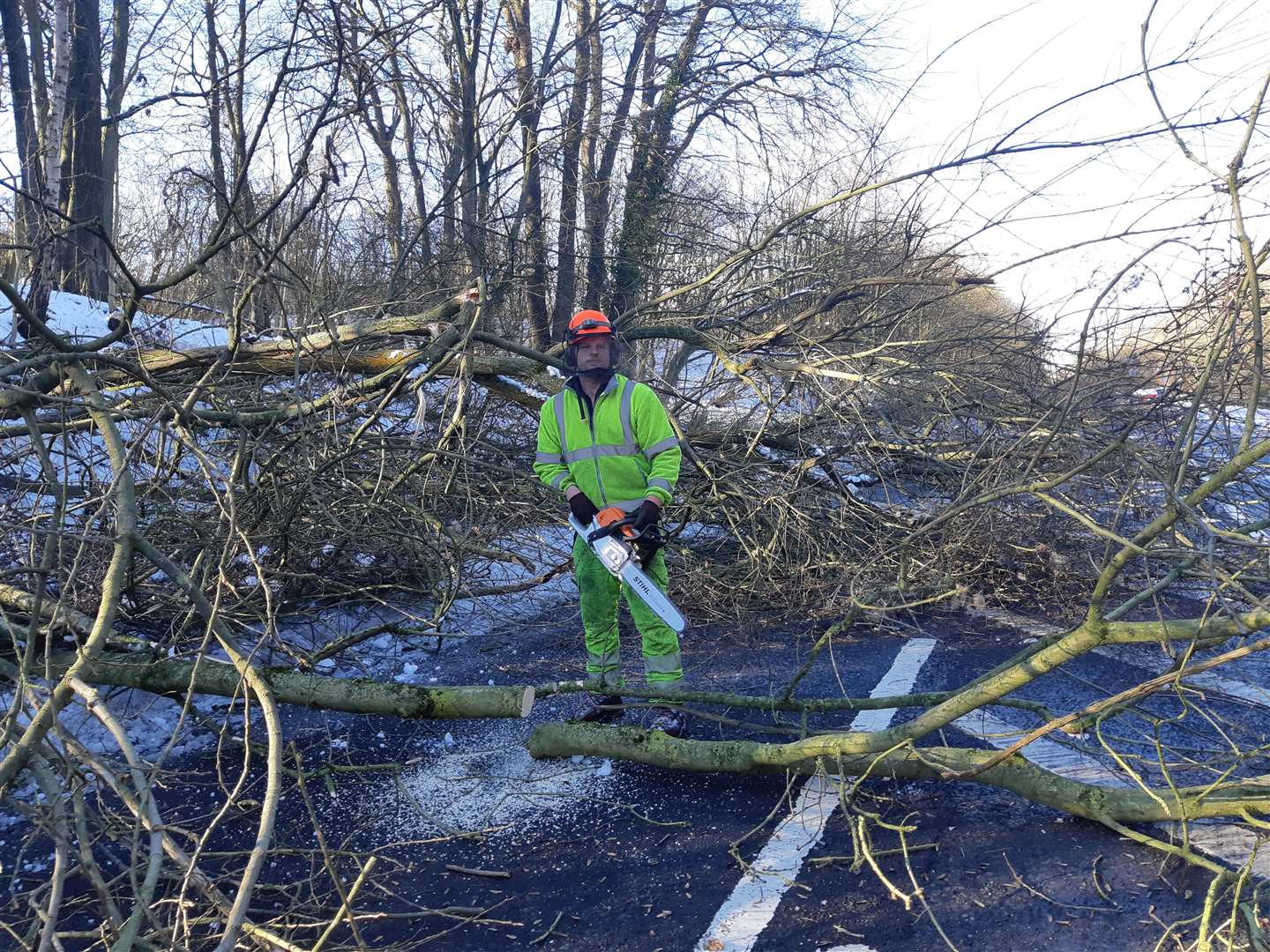 Tree surgeon Sam Gray and the team from Direct Enviro Services are still working to clear Walderslade Woods Road (6931298)