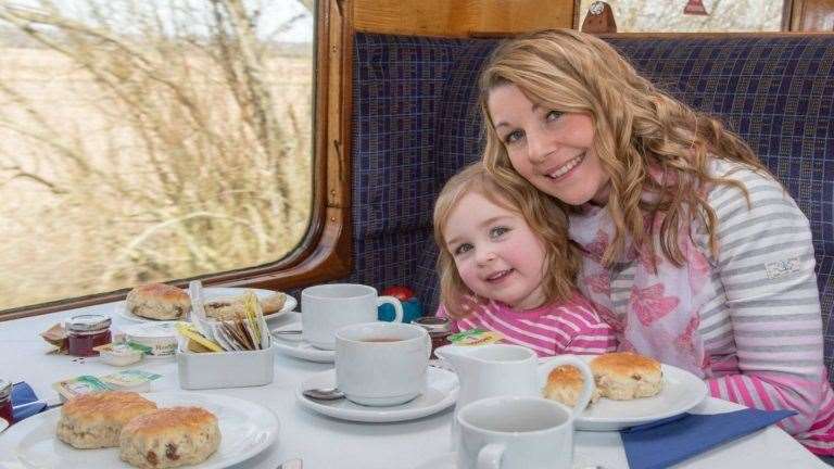 Enjoy afternoon tea aboard a traditional steam train. Picture: Kent and East Sussex Railway