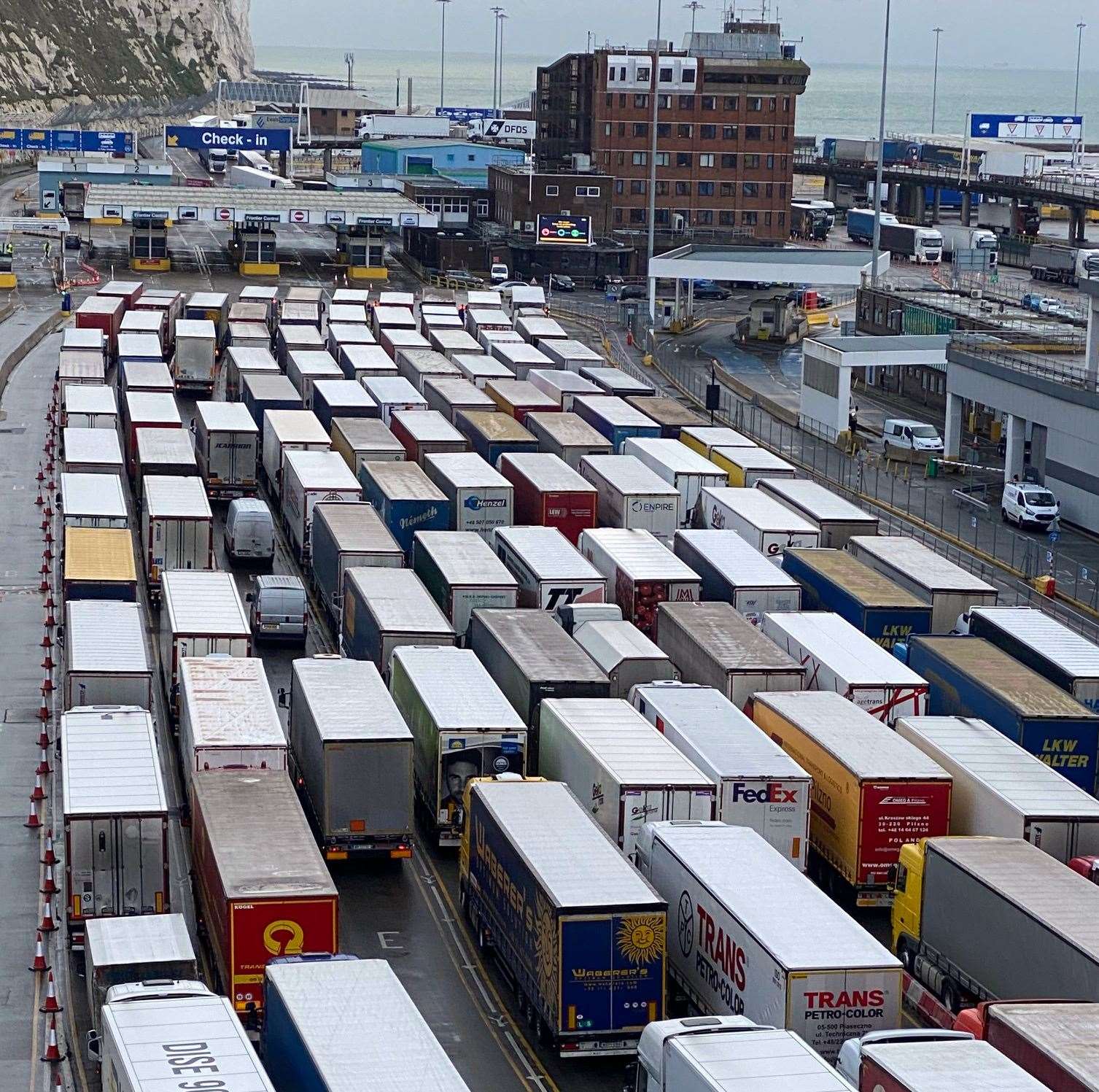 Lorries queue at the Port of Dover. Picture: Barry Goodwin