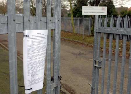 The closure notice on the gates of Danley Middle School in January, one of three schools to be replaced by the multi-million pound academy. Picture: JOHN WARDLEY