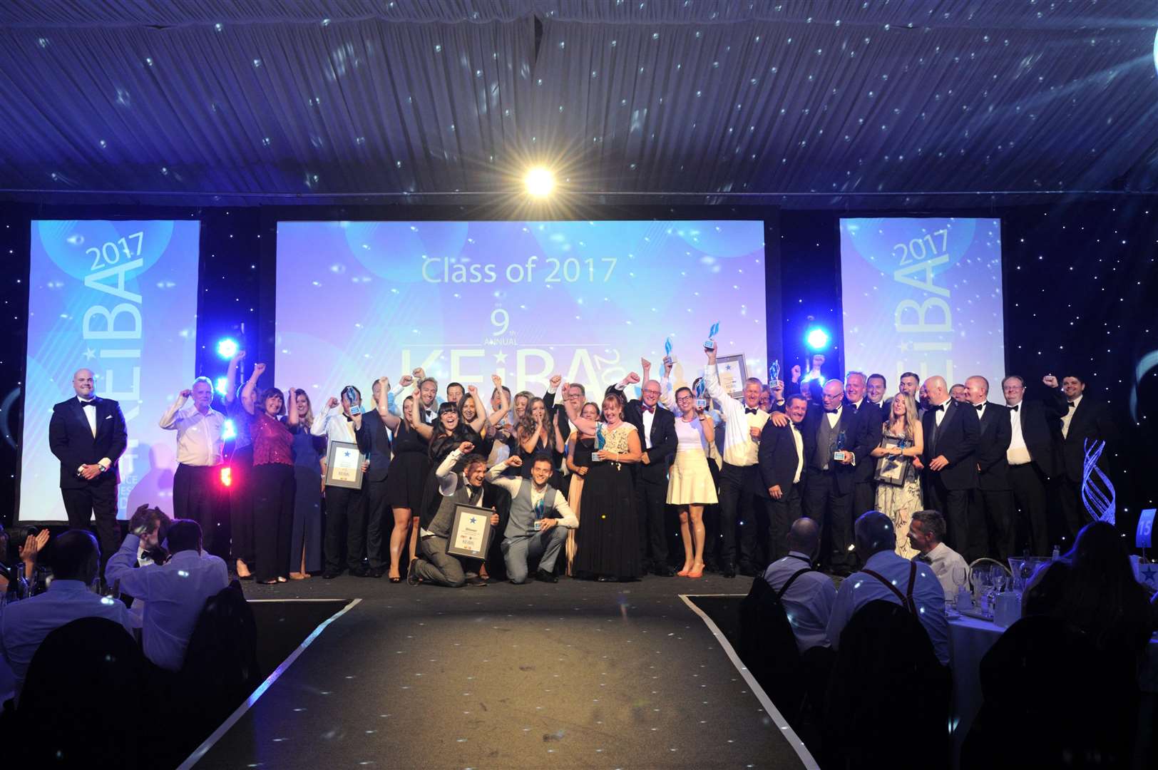 The KEiBA 2017 winners celebrate on stage at the gala awards night