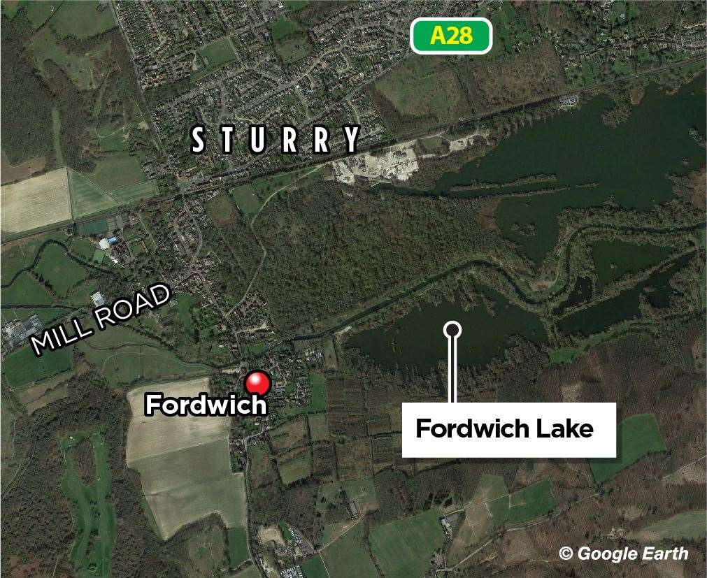 The location of the lake, near Canterbury