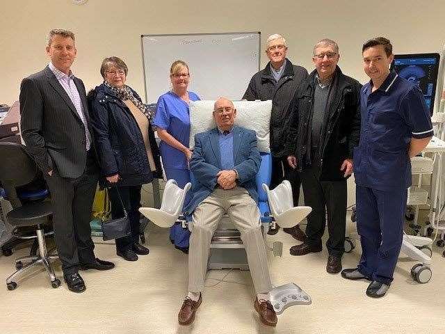 PCSA Kent founder and president Graham Edwards in the new chair, pictured with consultant urological surgeon Ben Eddy. urology staff and PCSA members