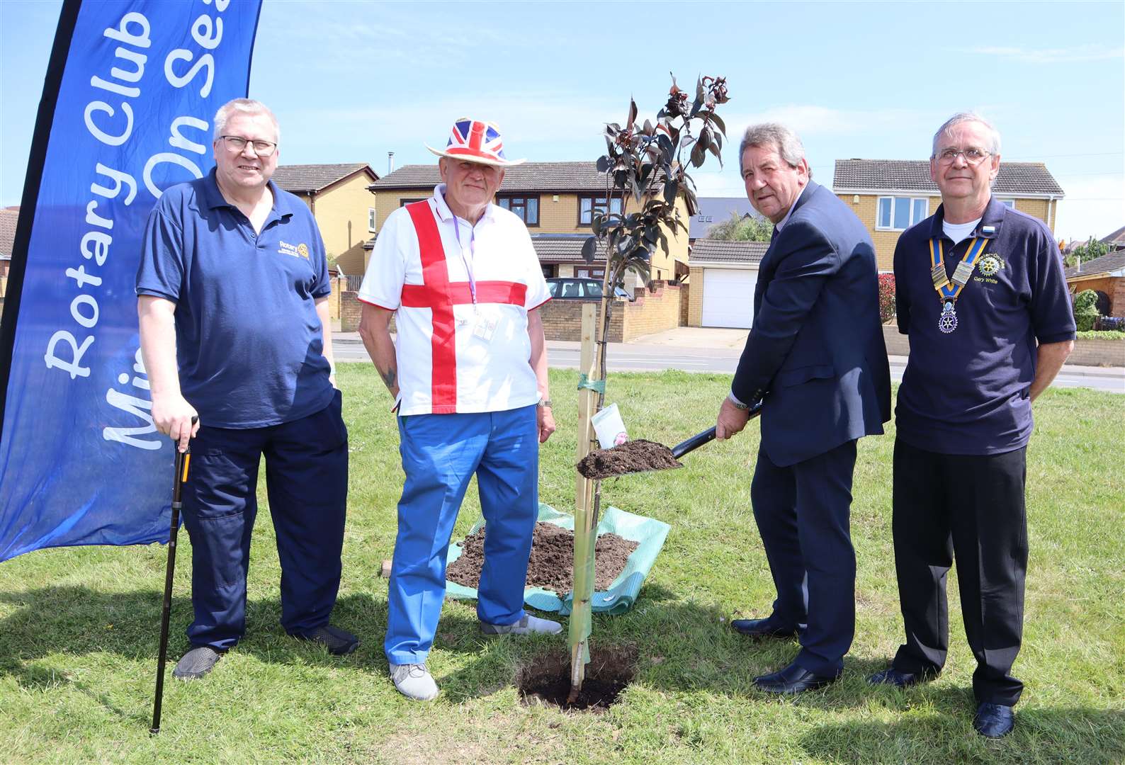 Sittingbourne and Sheppey MP Gordon Henderson helps plant a tree for the Queen's Green Canopy Platinum Jubilee initiative outside the Abbey Hotel, The Broadway, Minster, with Minster-on-Sea Rotary Club members, from the left, Simon Mulchinock, Colin Obee and president Gary White
