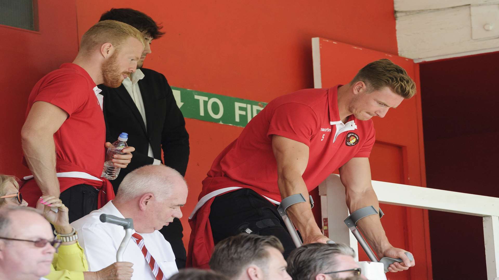 Dave Winfield on crutches at Ebbsfleet's game against Gateshead Picture: Andy Payton
