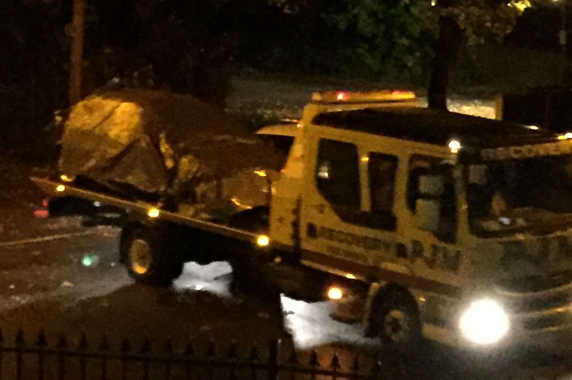 The car involved in the hit and run in London Road, Gravesend, is towed away