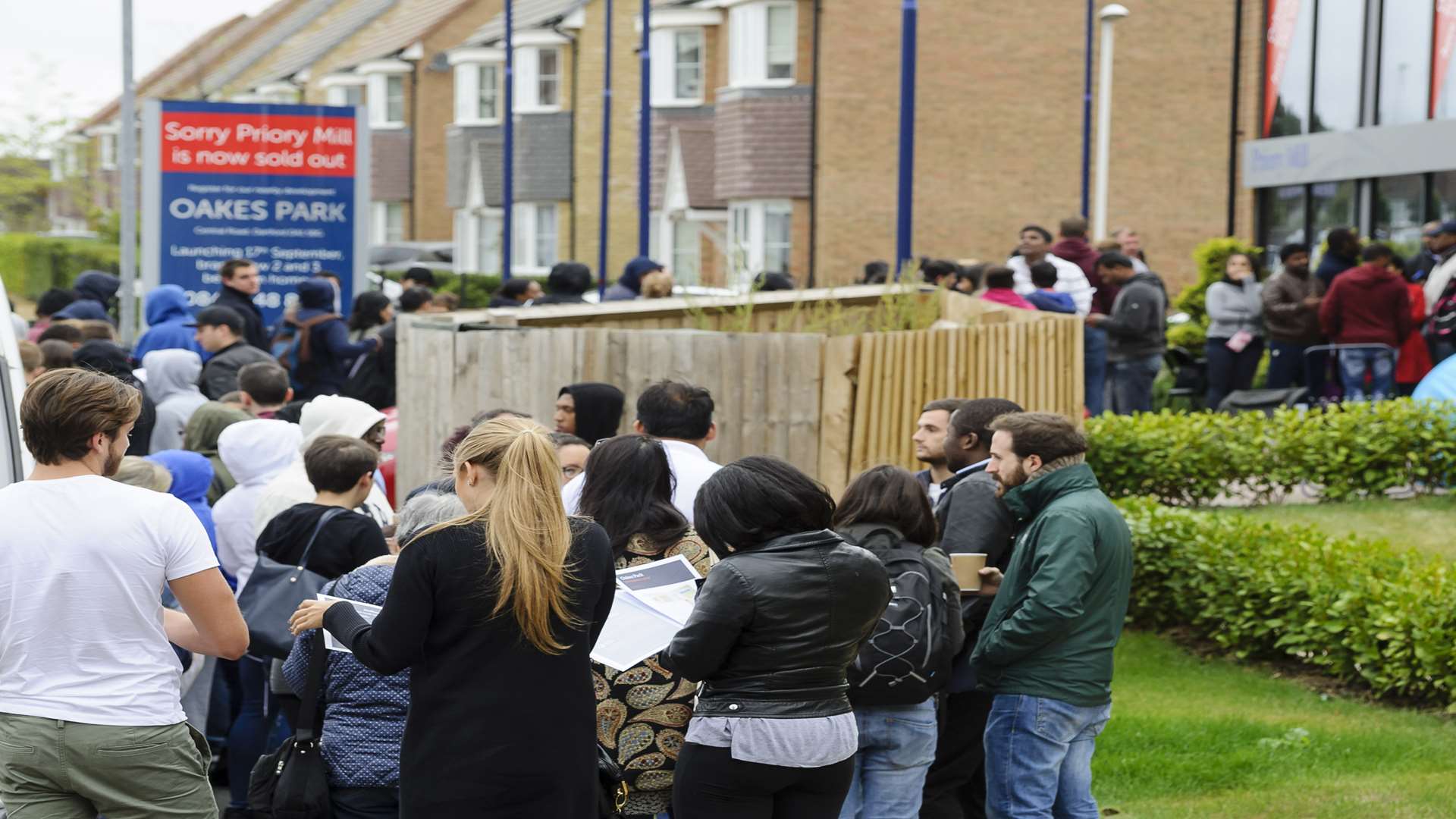 The queue stretched 30m along Lawson Road. Bellway Homes launch their new housing project, Oakes Park.