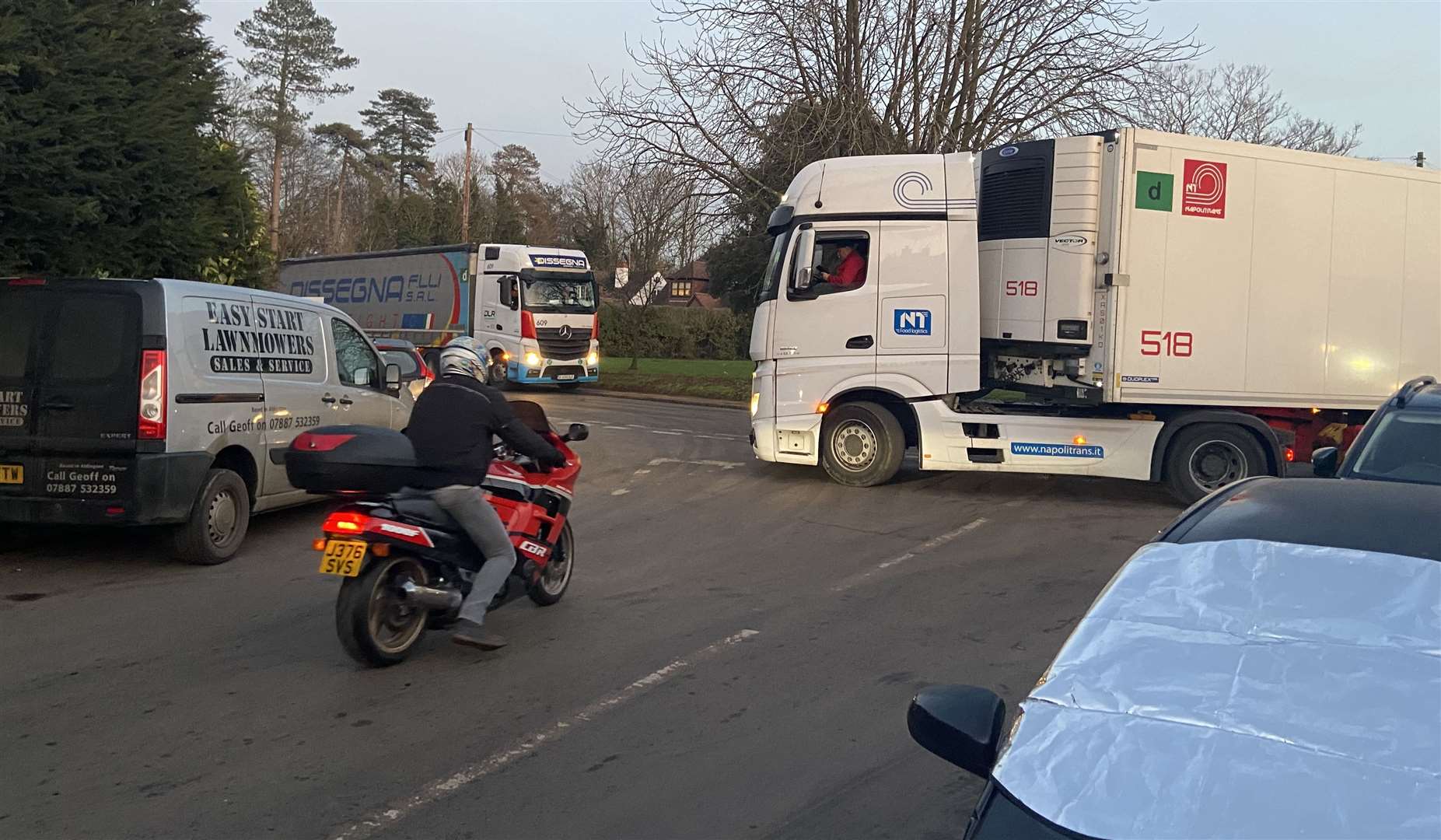 HGV drivers have been getting stuck in Mersham for months; this photo shows one incident in January. Picture: Stewart Ross