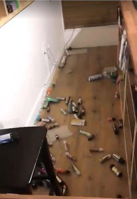 Vape juices covered the shop floor in footage taken immediately after the break-in