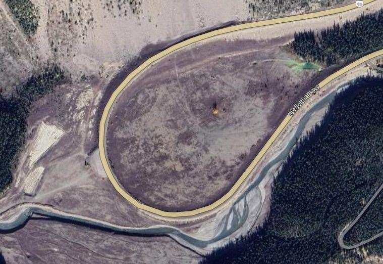 A satellite picture of Icefields Parkway where the bus caught fire. Picture: Google Maps