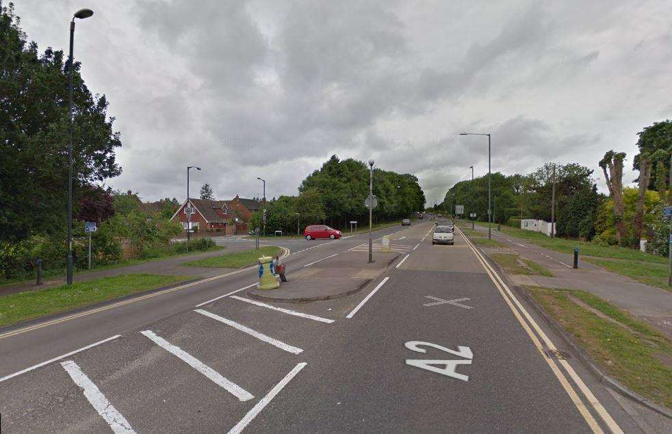 The A2 in Stroood, at the junction with Parkfields. Image from Google Maps (3377720)