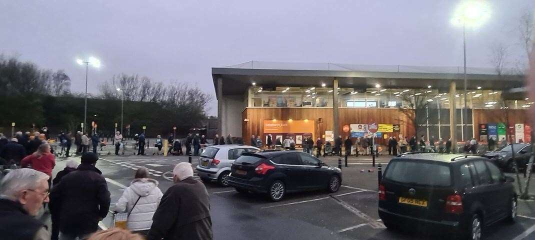 The queue at 5.50am outside Sainsbury's in Ashford. Picture: Simon Higgins
