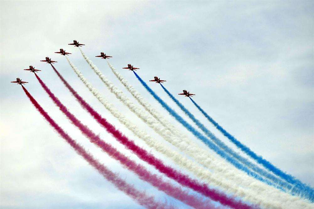 The Red Arrows in action at Folkestone Airshow