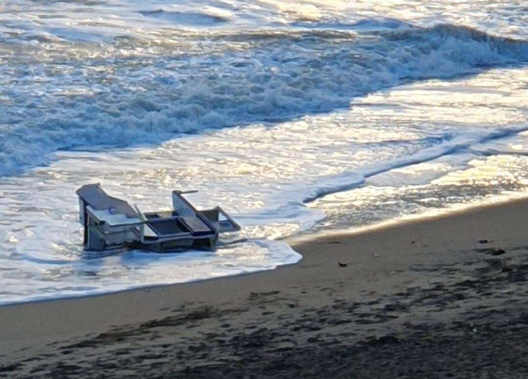 Part of the boat washed up on the shore in Viking Bay. Picture: Andrew Marsh