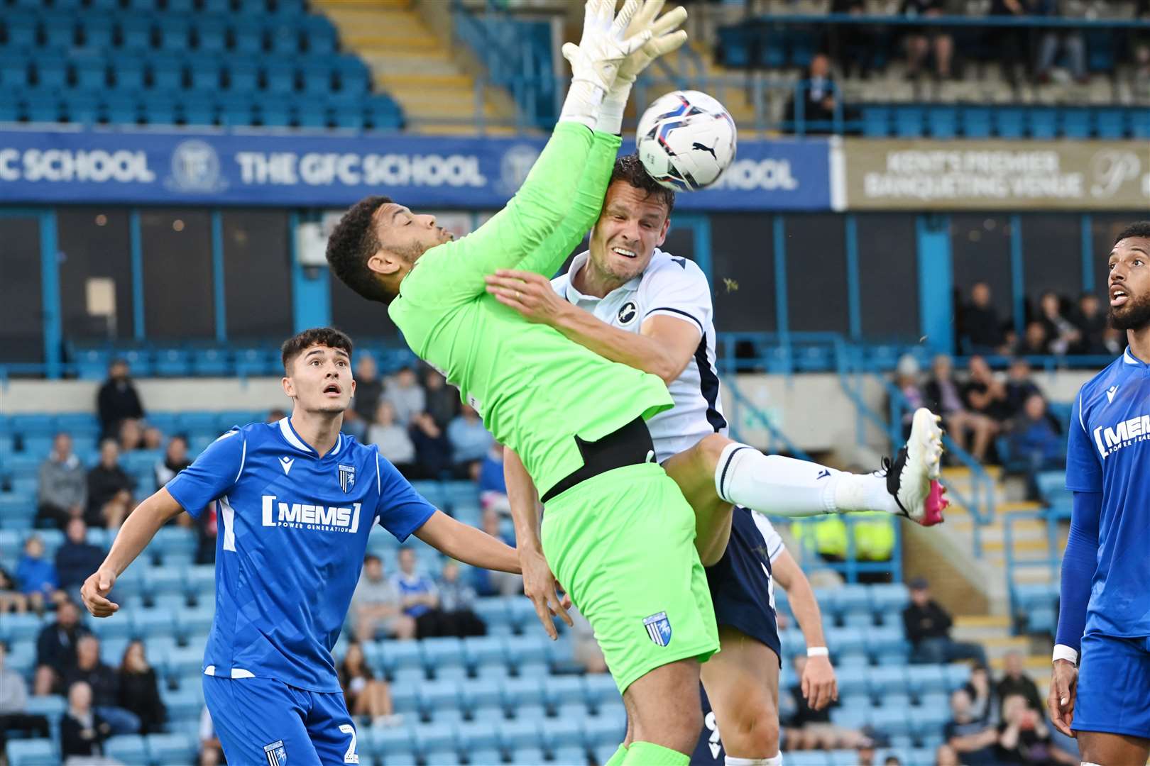 Gills keeper Aaron Chapman is put under pressure against Millwall. Picture: Barry Goodwin (49649770)